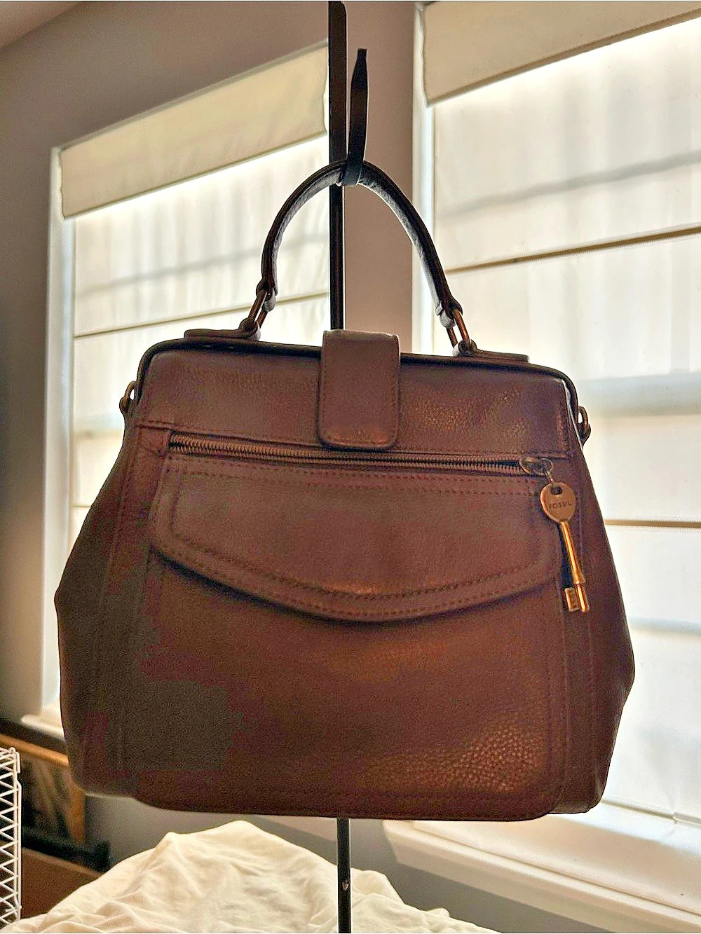 Fossil Vintage Leather Frame Satchel Brown